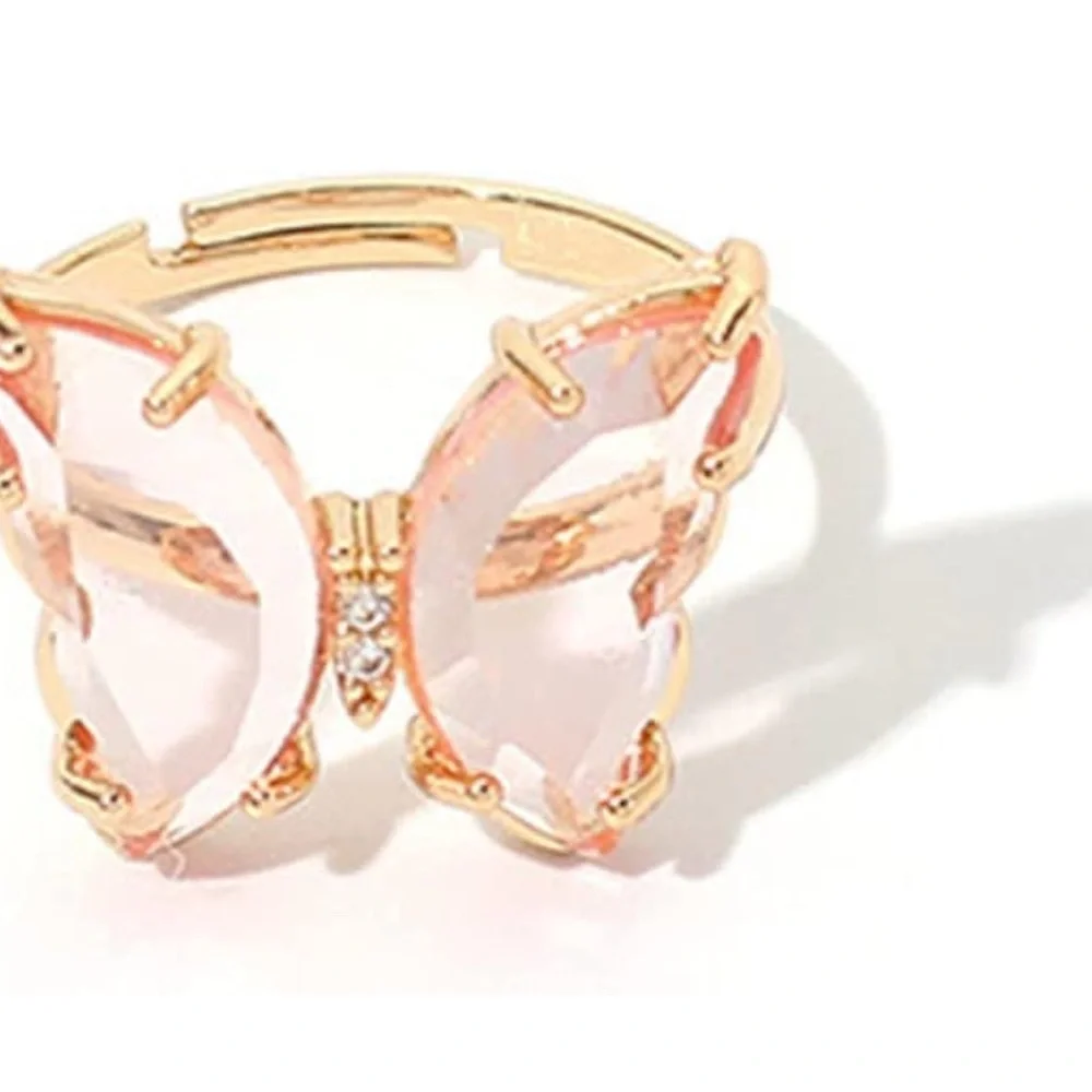 Pretty BLUSH PINK Butterfly Gemstone Fashion Ring, Gold, Adjustable
